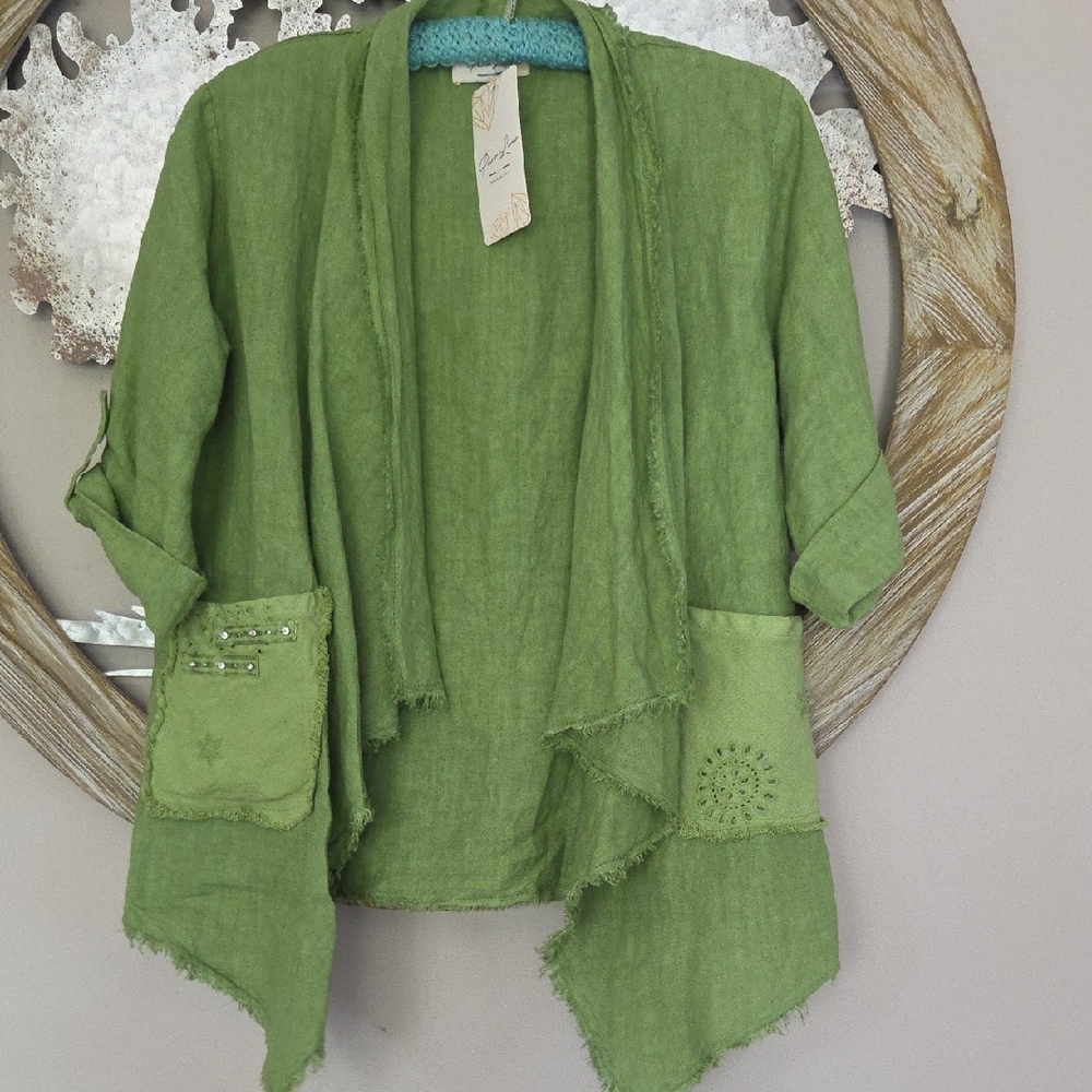 Green Linen Women's Cardigan